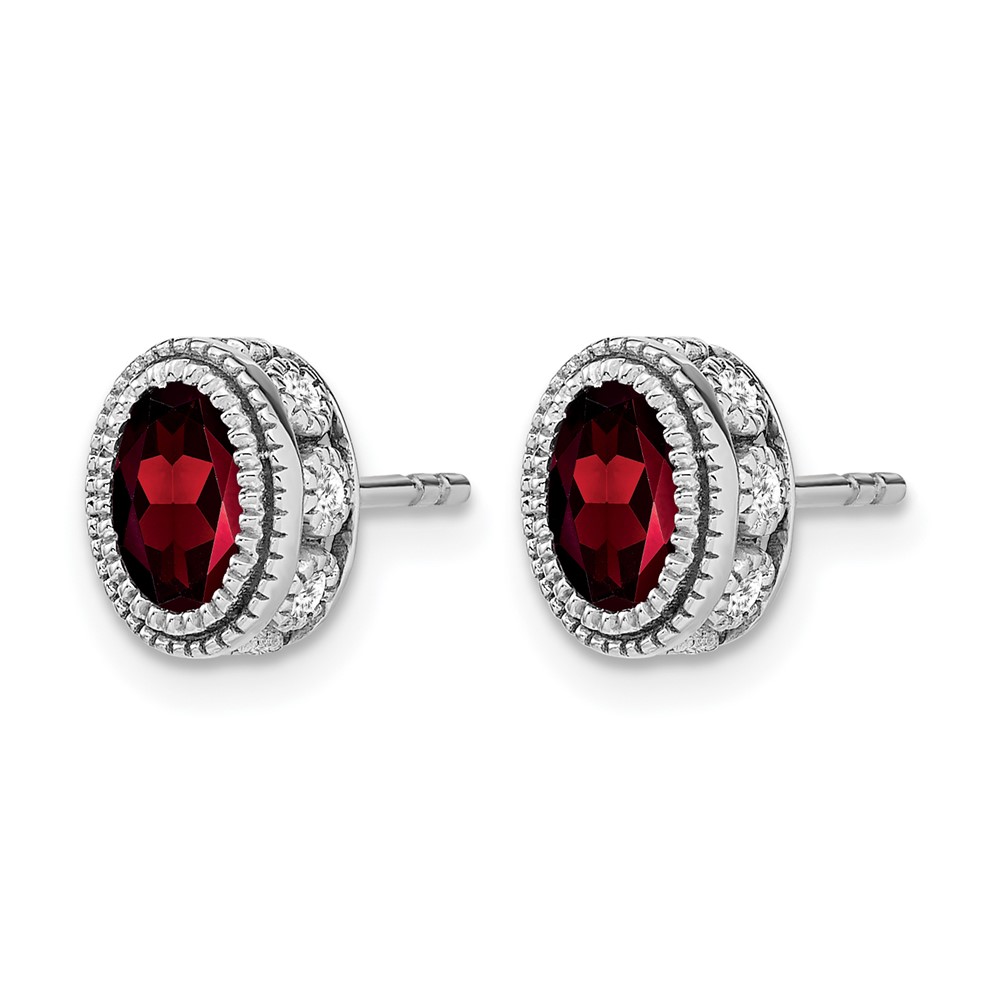14k White Gold Oval Garnet and Diamond Earrings (EM7093-GA-019-WA)