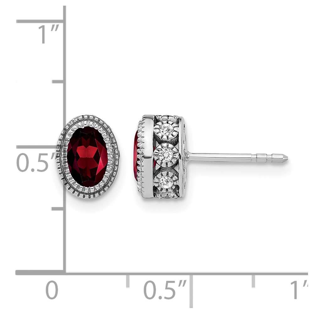 14k White Gold Oval Garnet and Diamond Earrings (EM7093-GA-019-WA)