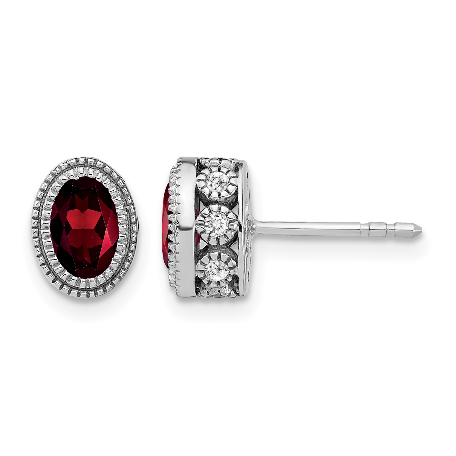 14k White Gold Oval Garnet and Diamond Earrings (EM7093-GA-019-WA)