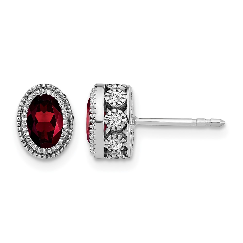 14k White Gold Oval Garnet and Diamond Earrings (EM7093-GA-019-WA)