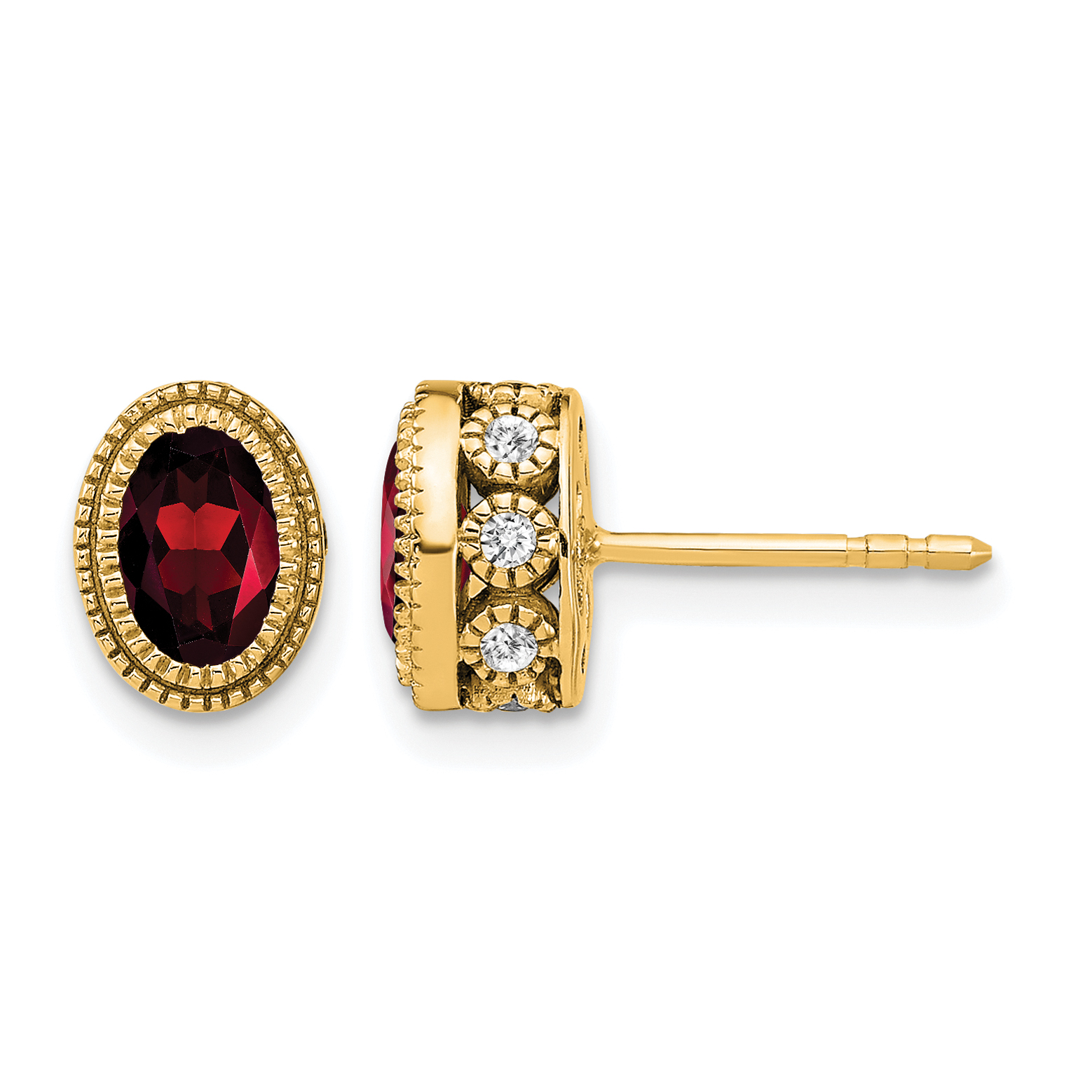 14k Oval Garnet and Diamond Earrings (EM7093-GA-019-YA)