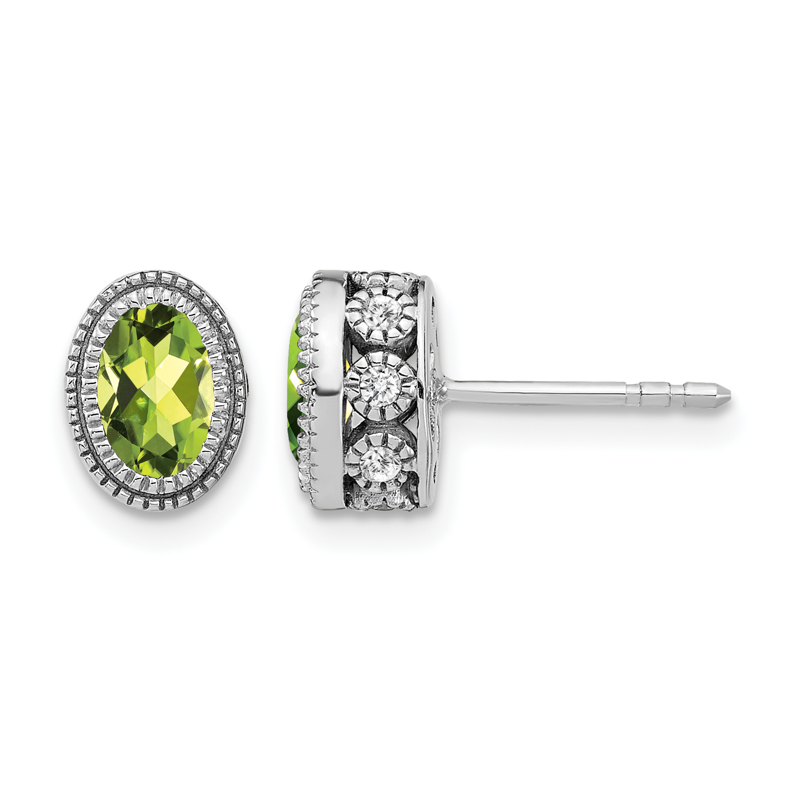 14k White Gold Oval Peridot and Diamond Earrings (EM7093-PE-019-WA)