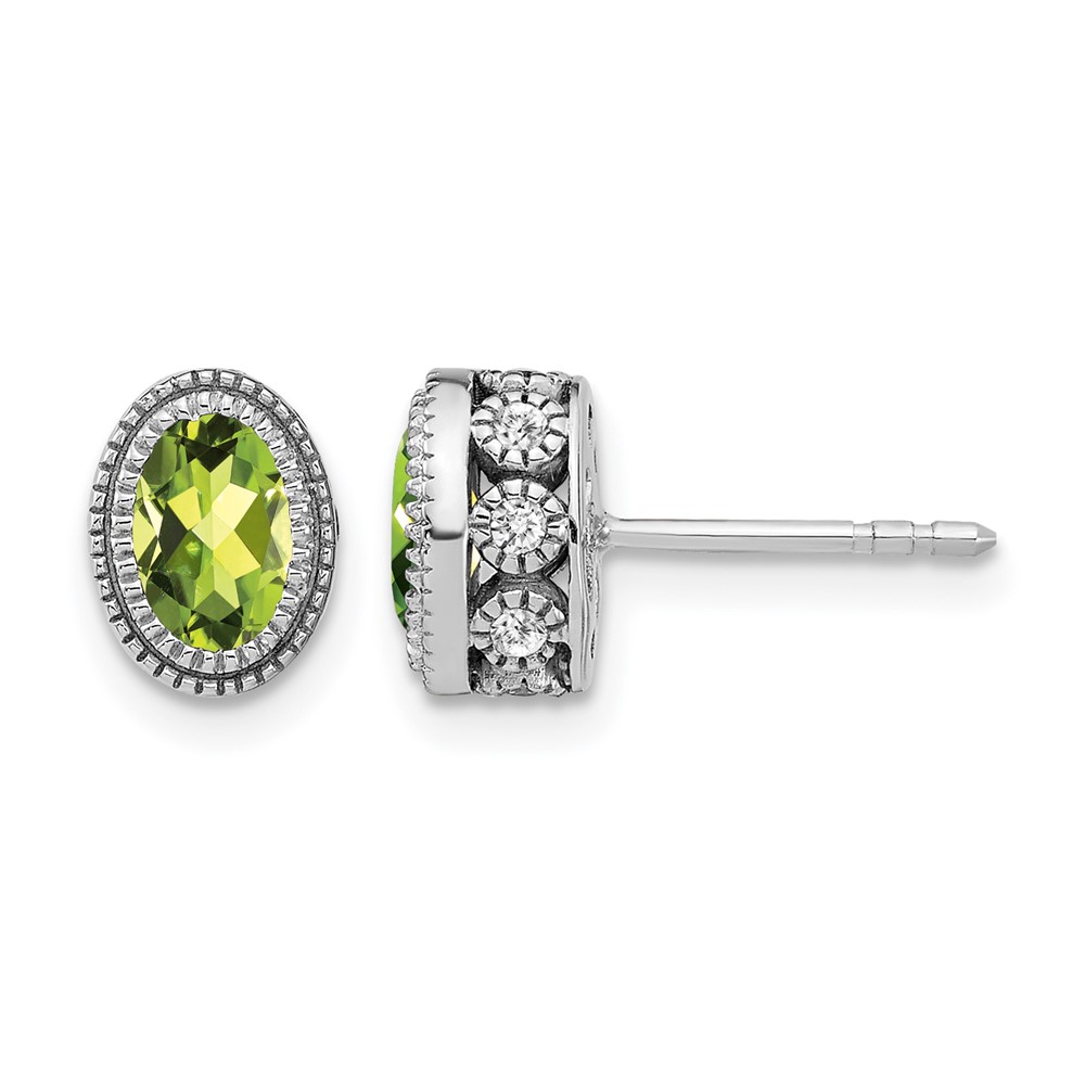 14k White Gold Oval Peridot and Diamond Earrings (EM7093-PE-019-WA)