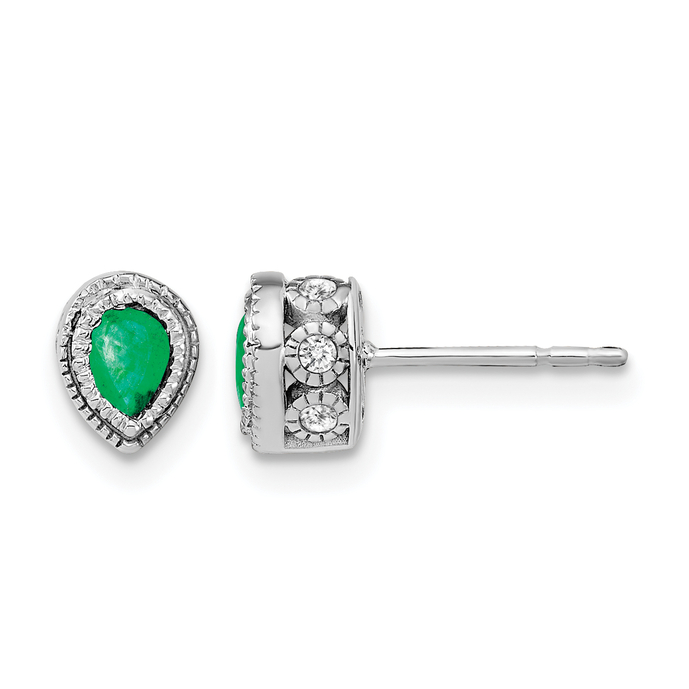 14k White Gold Emerald and Diamond Earrings (EM7094-EM-015-WA)