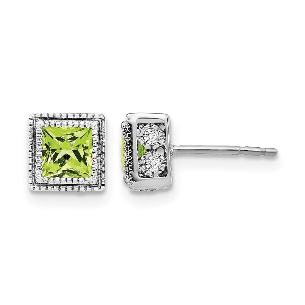 14k White Gold Square Peridot and Diamond Earrings (EM7096-PE-016-WA)