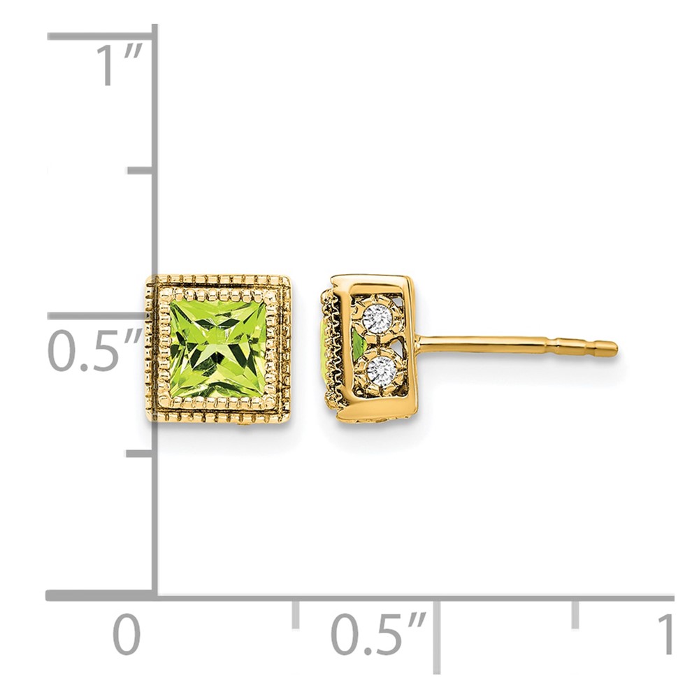 14k Square Peridot and Diamond Earrings (EM7096-PE-016-YA)
