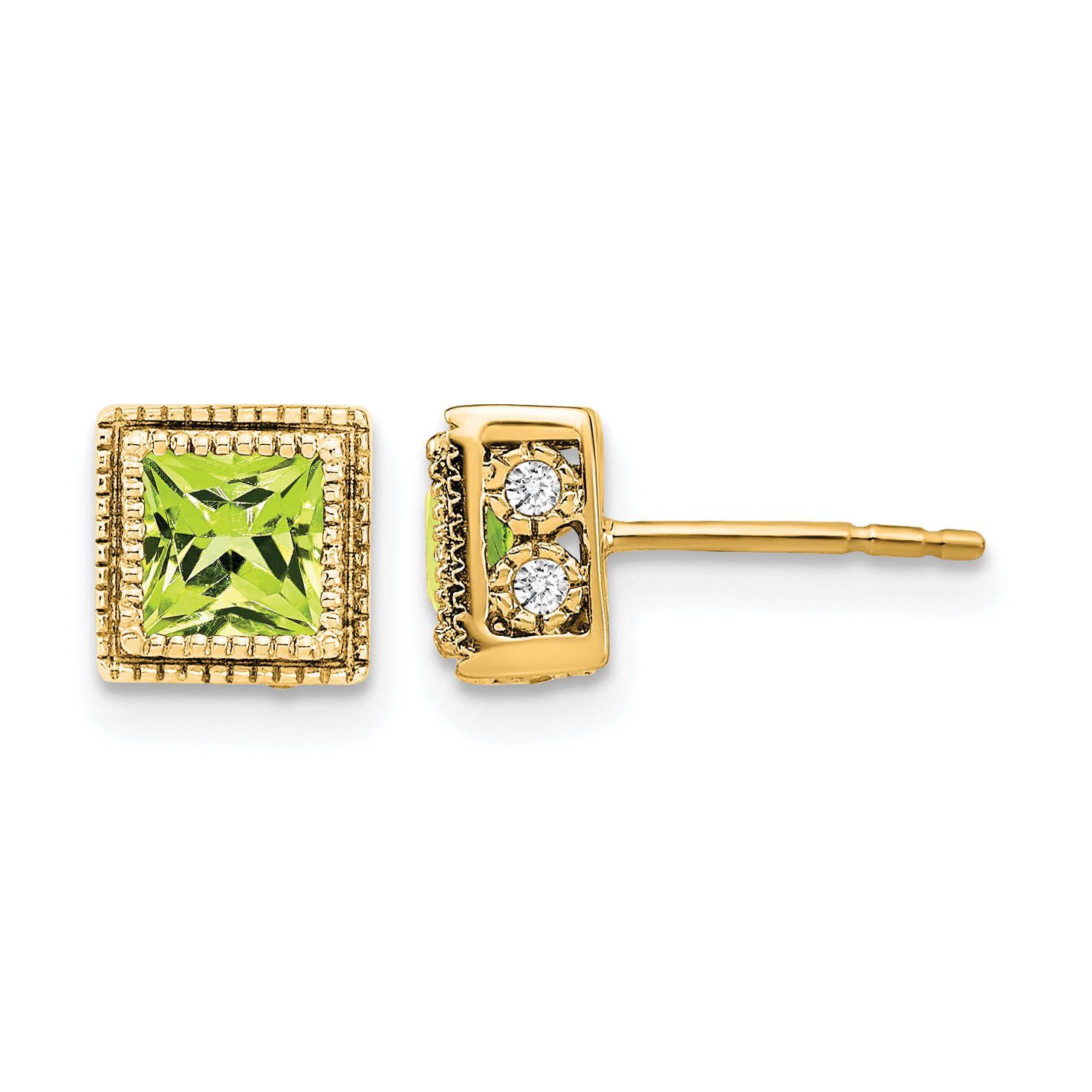 14k Square Peridot and Diamond Earrings (EM7096-PE-016-YA)