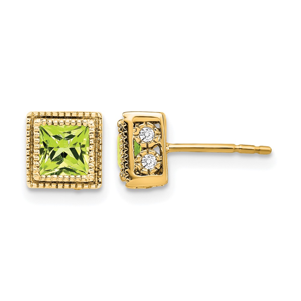 14k Square Peridot and Diamond Earrings (EM7096-PE-016-YA)