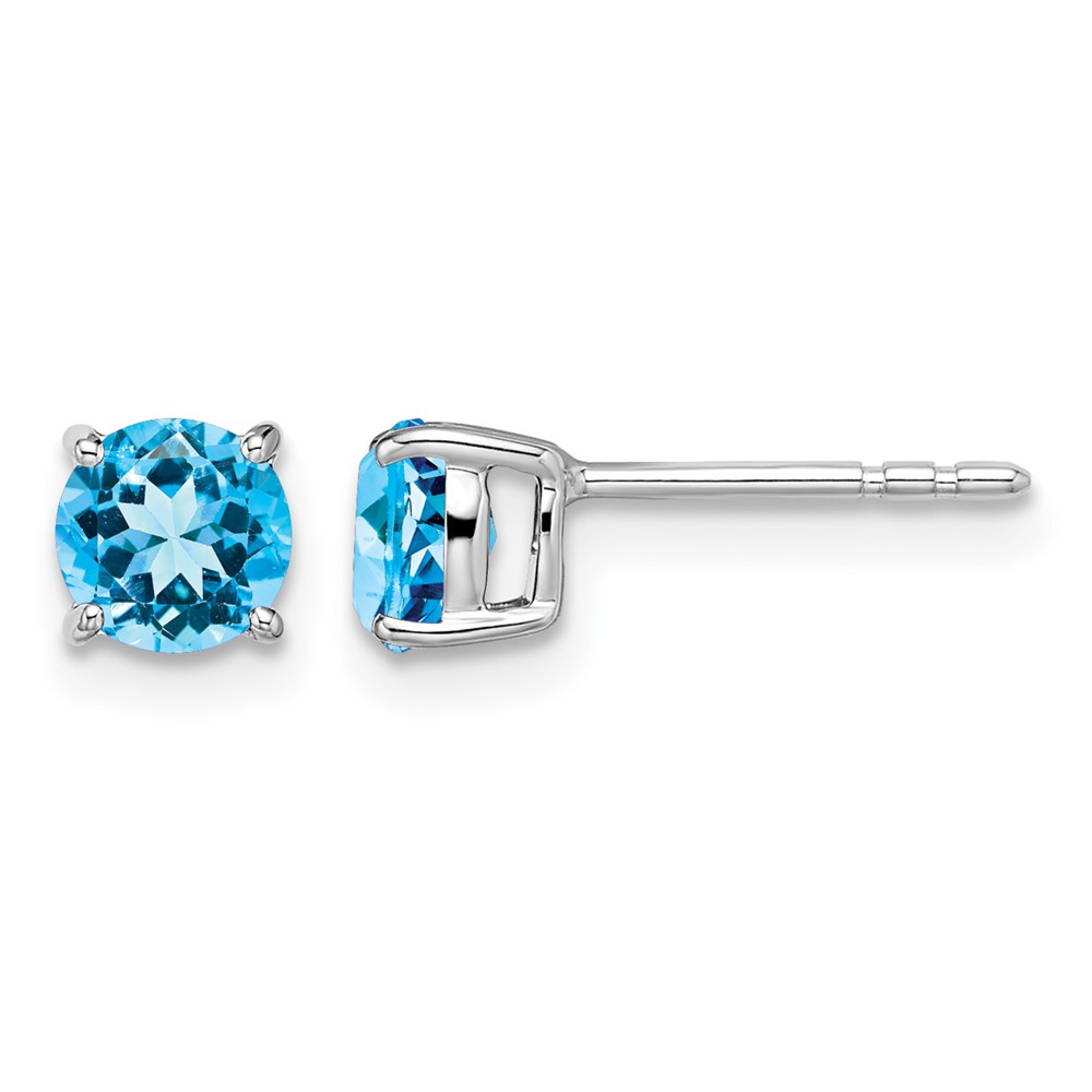 14k White Gold Round Blue Topaz Earrings (EM7097-BT-W)
