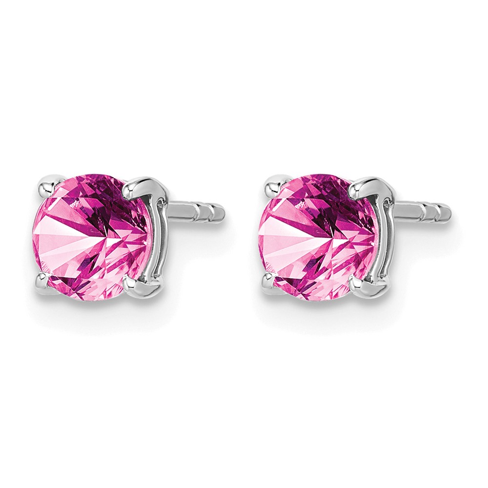 14k White Gold Round Created Pink Sapphire Earrings (EM7097-CPS-W)