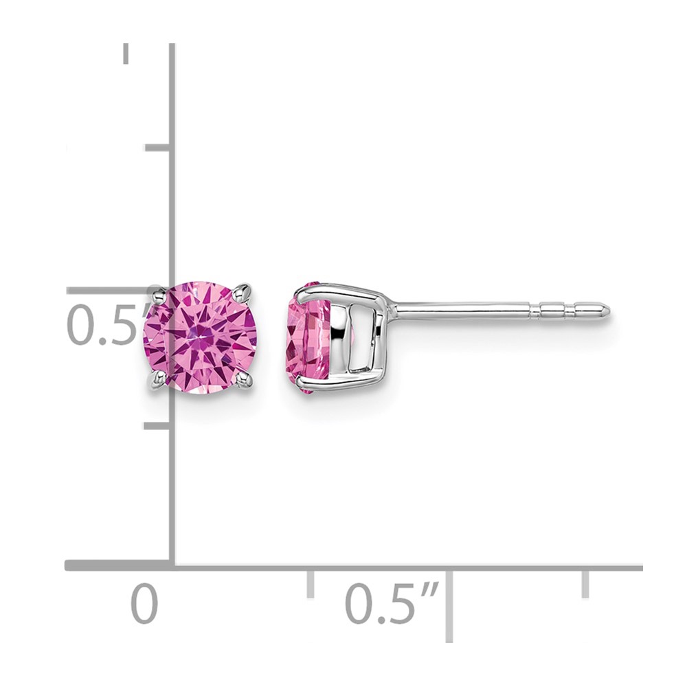 14k White Gold Round Created Pink Sapphire Earrings (EM7097-CPS-W)