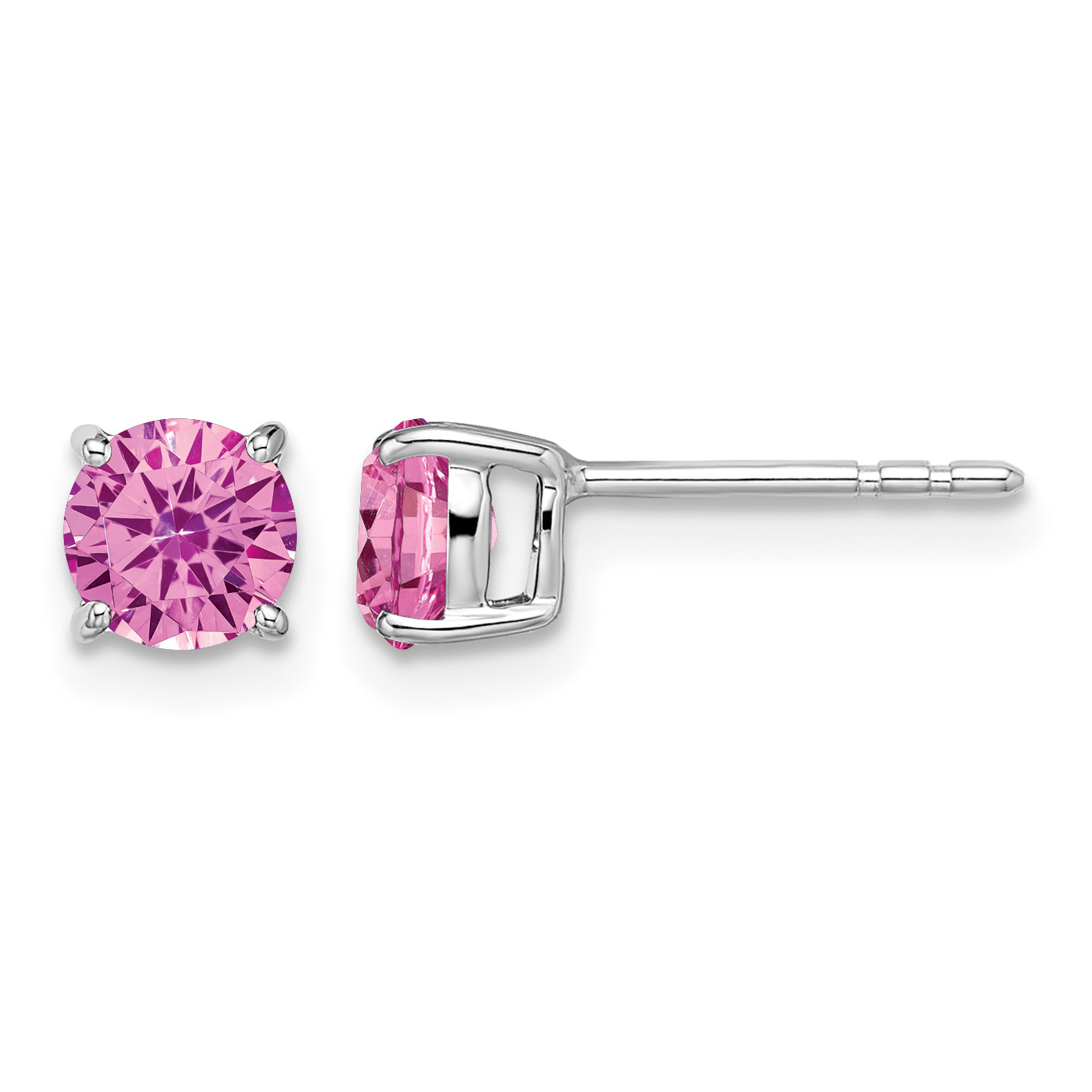 14k White Gold Round Created Pink Sapphire Earrings (EM7097-CPS-W)