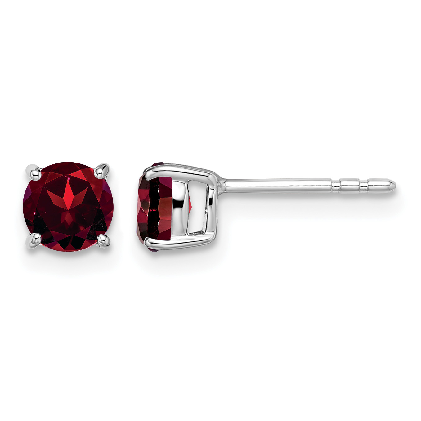 14k White Gold Round Garnet Earrings (EM7097-GA-W)