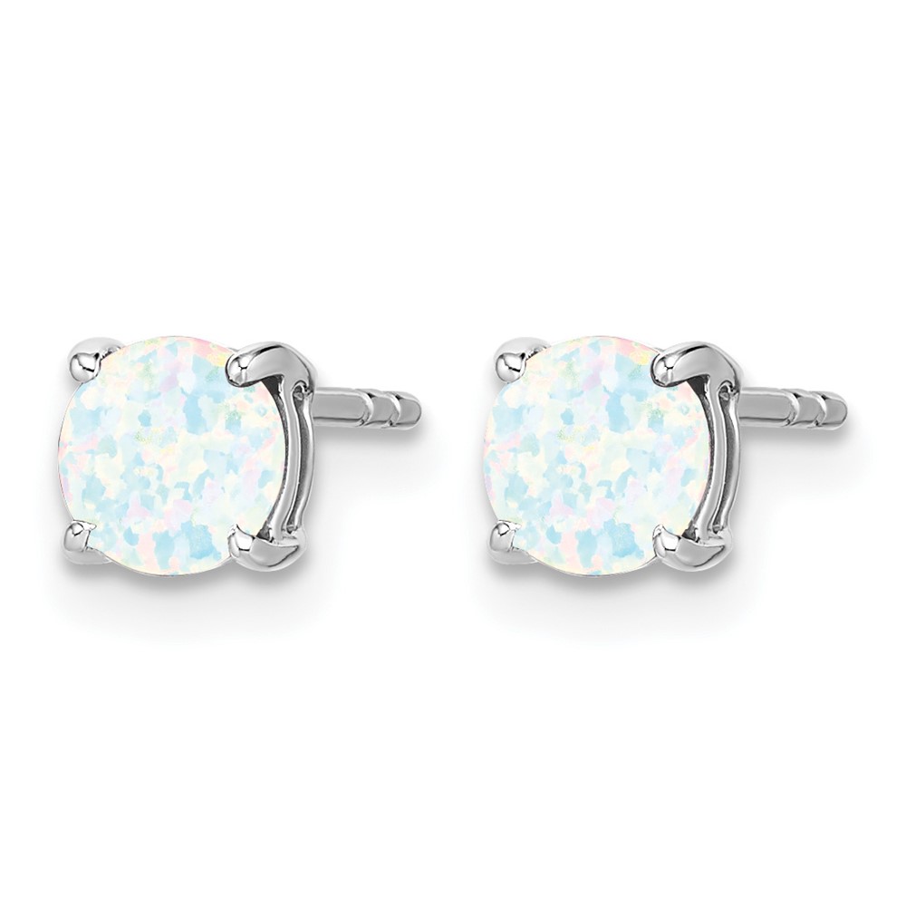 14k White Gold Round Created Opal Earrings (EM7097-OP-W)