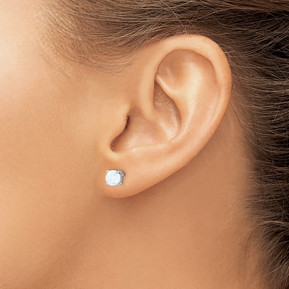 14k White Gold Round Created Opal Earrings (EM7097-OP-W)