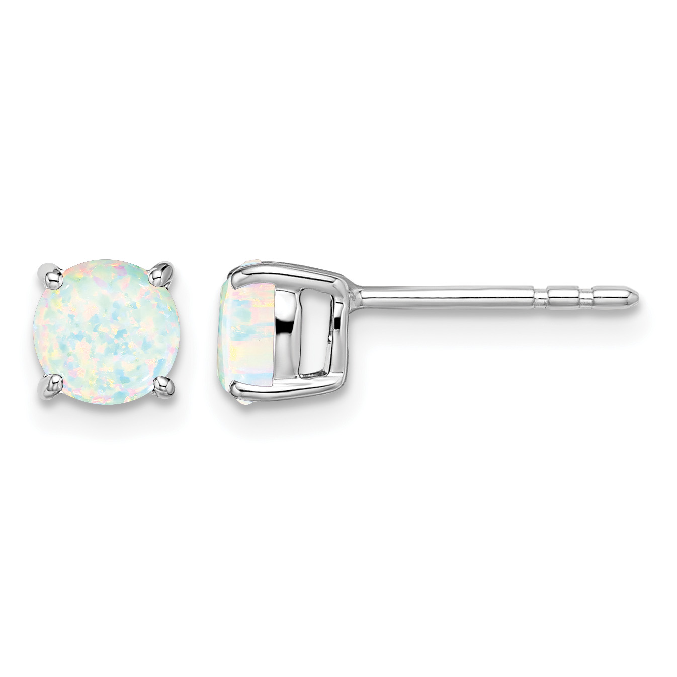 14k White Gold Round Created Opal Earrings (EM7097-OP-W)