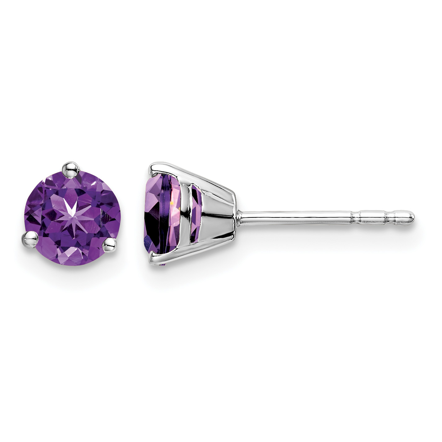 14k White Gold Round Amethyst Earrings (EM7098-AM-W)