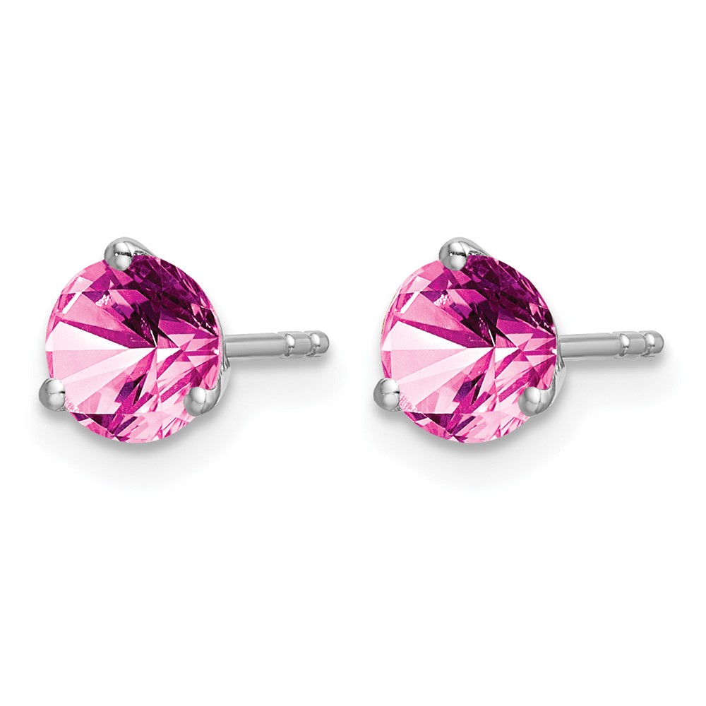 14k White Gold Round Created Pink Sapphire Earrings (EM7098-CPS-W)