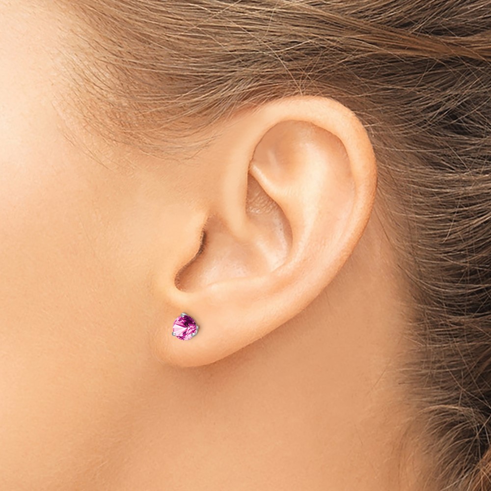 14k White Gold Round Created Pink Sapphire Earrings (EM7098-CPS-W)