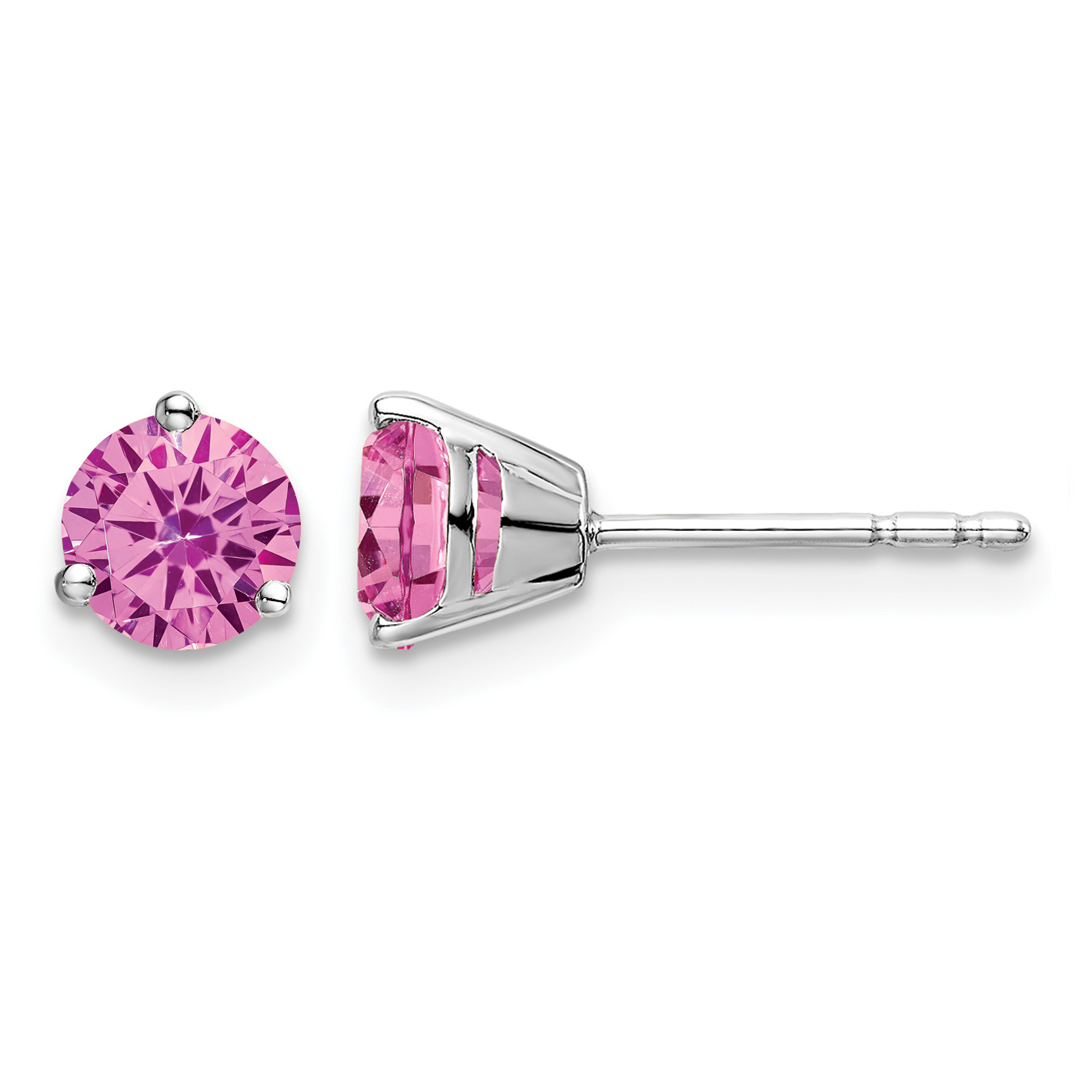 14k White Gold Round Created Pink Sapphire Earrings (EM7098-CPS-W)