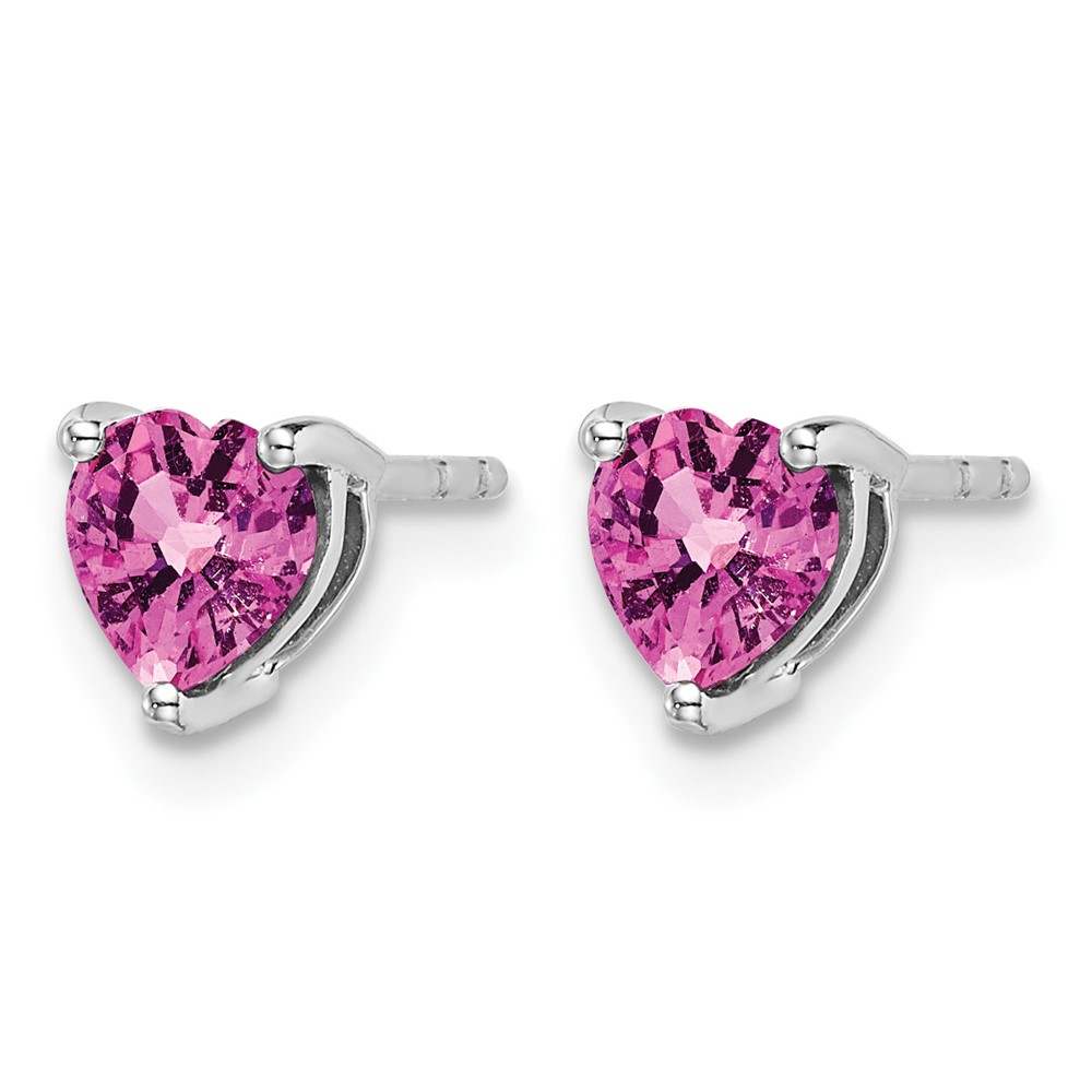14k White Gold Heart Created Pink Sapphire Earrings (EM7099-CPS-W)