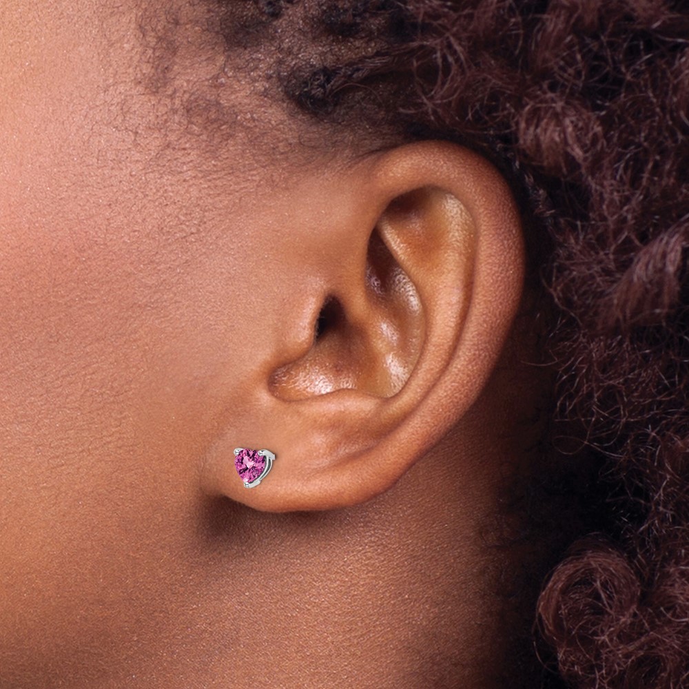 14k White Gold Heart Created Pink Sapphire Earrings (EM7099-CPS-W)