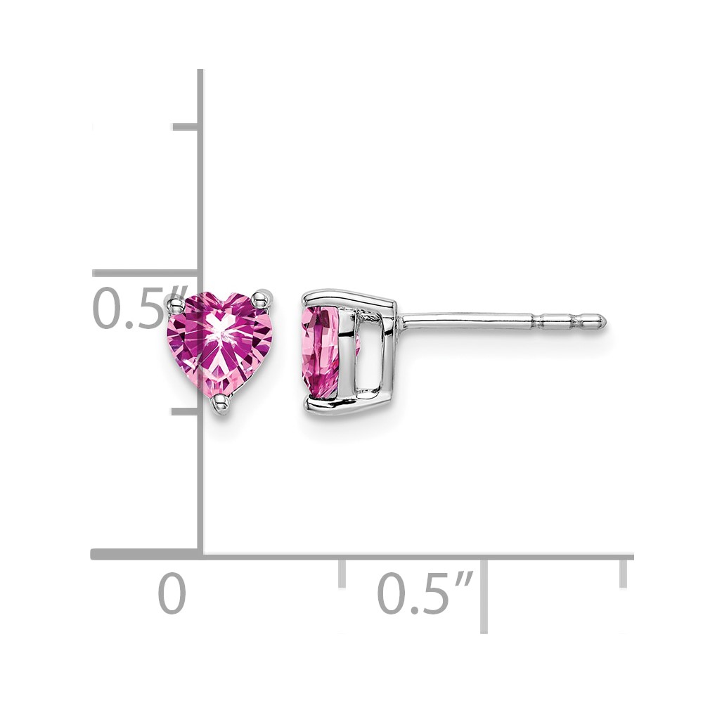 14k White Gold Heart Created Pink Sapphire Earrings (EM7099-CPS-W)