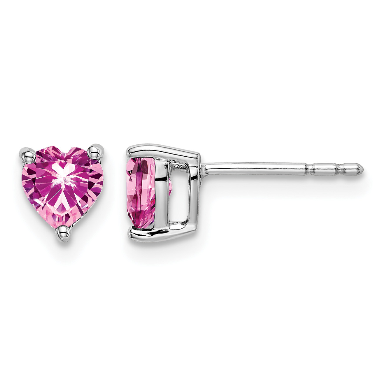 14k White Gold Heart Created Pink Sapphire Earrings (EM7099-CPS-W)