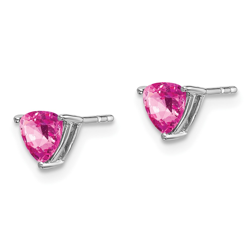 14k White Gold Trillion Created Pink Sapphire Earrings (EM7100-CPS-W)