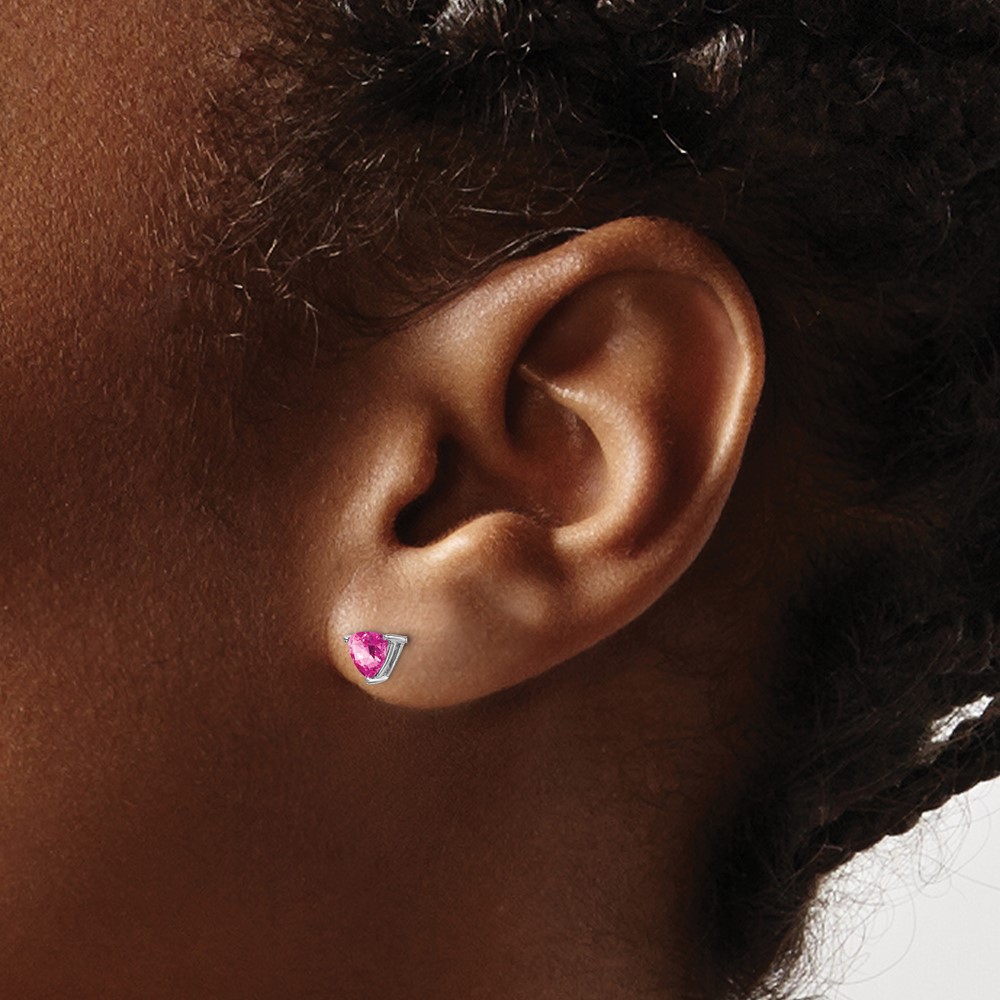 14k White Gold Trillion Created Pink Sapphire Earrings (EM7100-CPS-W)