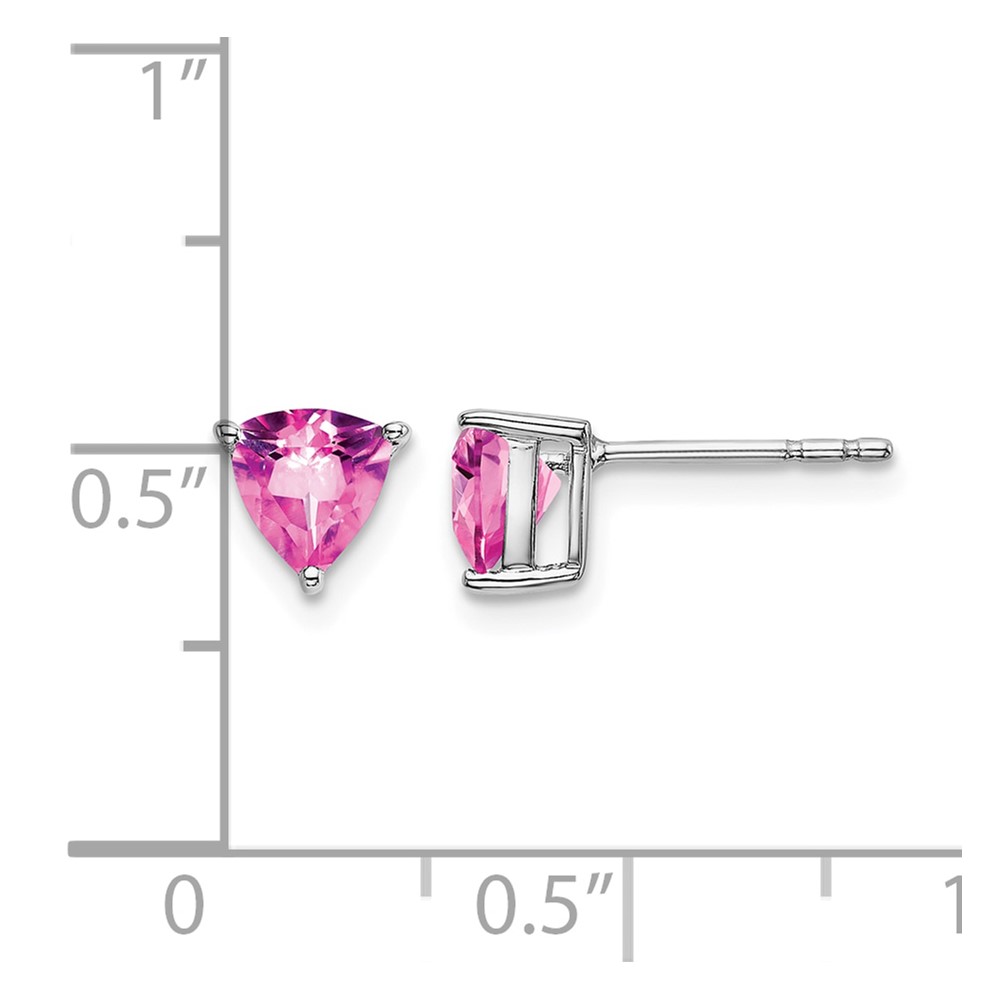 14k White Gold Trillion Created Pink Sapphire Earrings (EM7100-CPS-W)