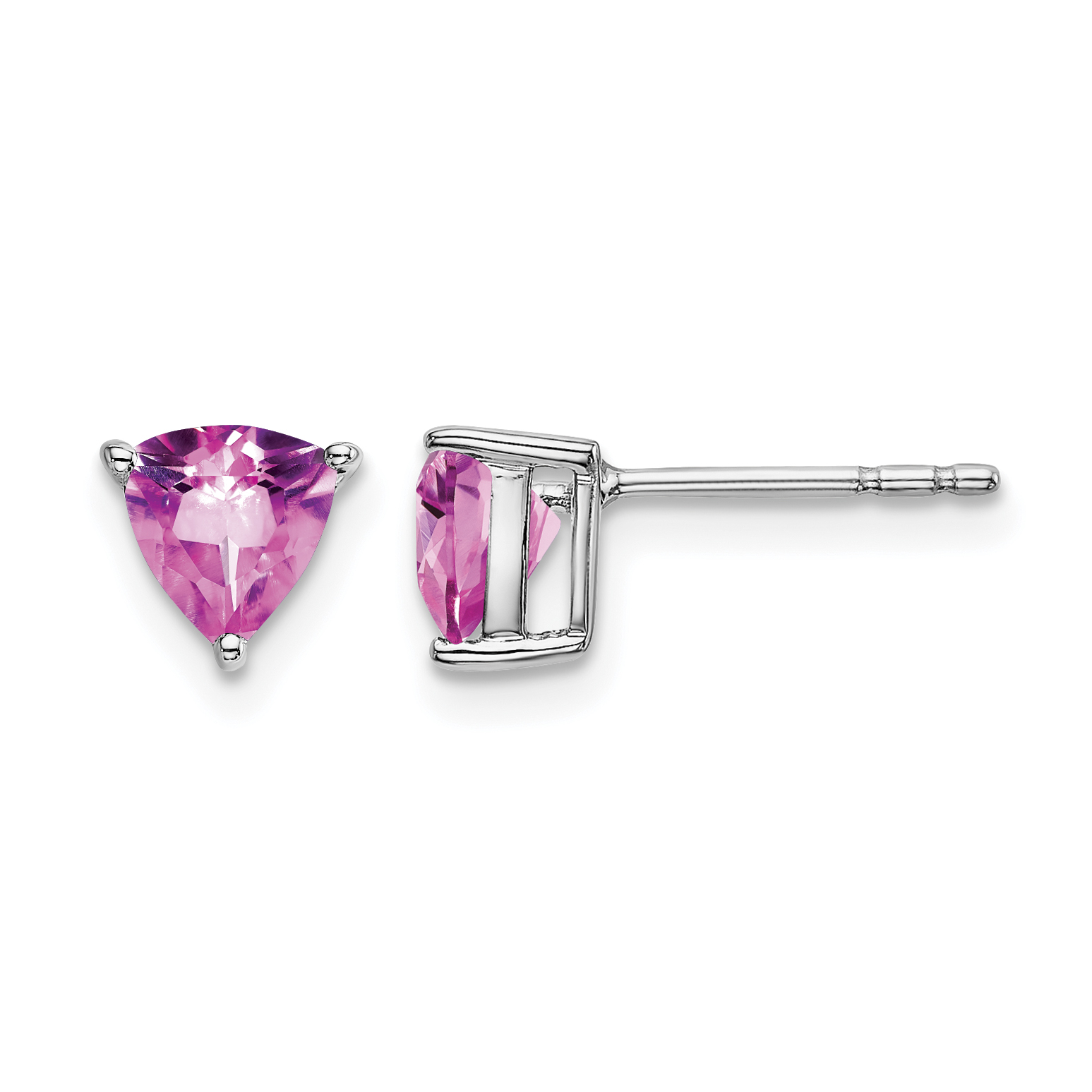 14k White Gold Trillion Created Pink Sapphire Earrings (EM7100-CPS-W)
