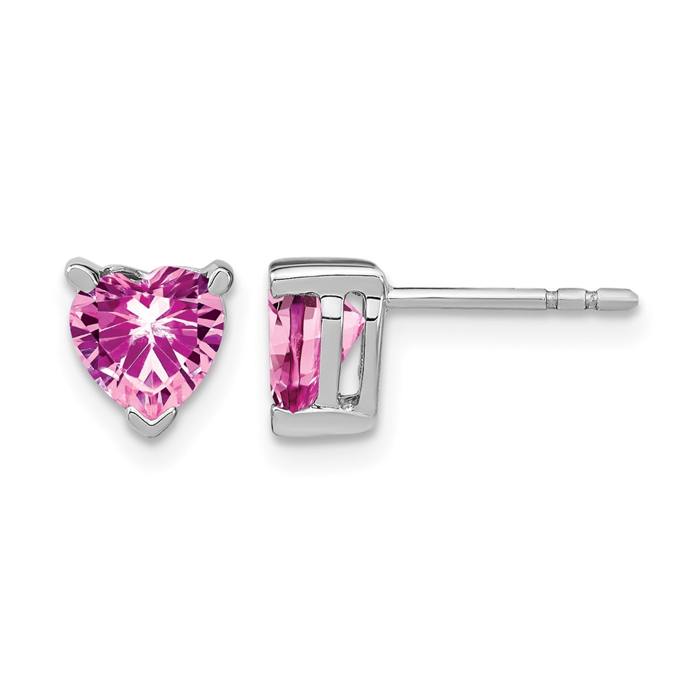 14k White Gold Heart Created Pink Sapphire Earrings (EM7101-CPS-W)