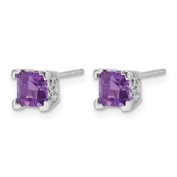 14k White Gold Square Gemstone Earrings                                    