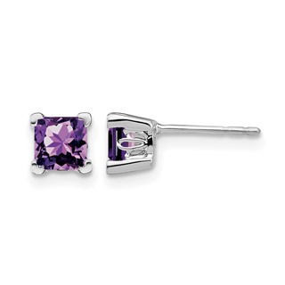 14k White Gold Square Gemstone Earrings                                    