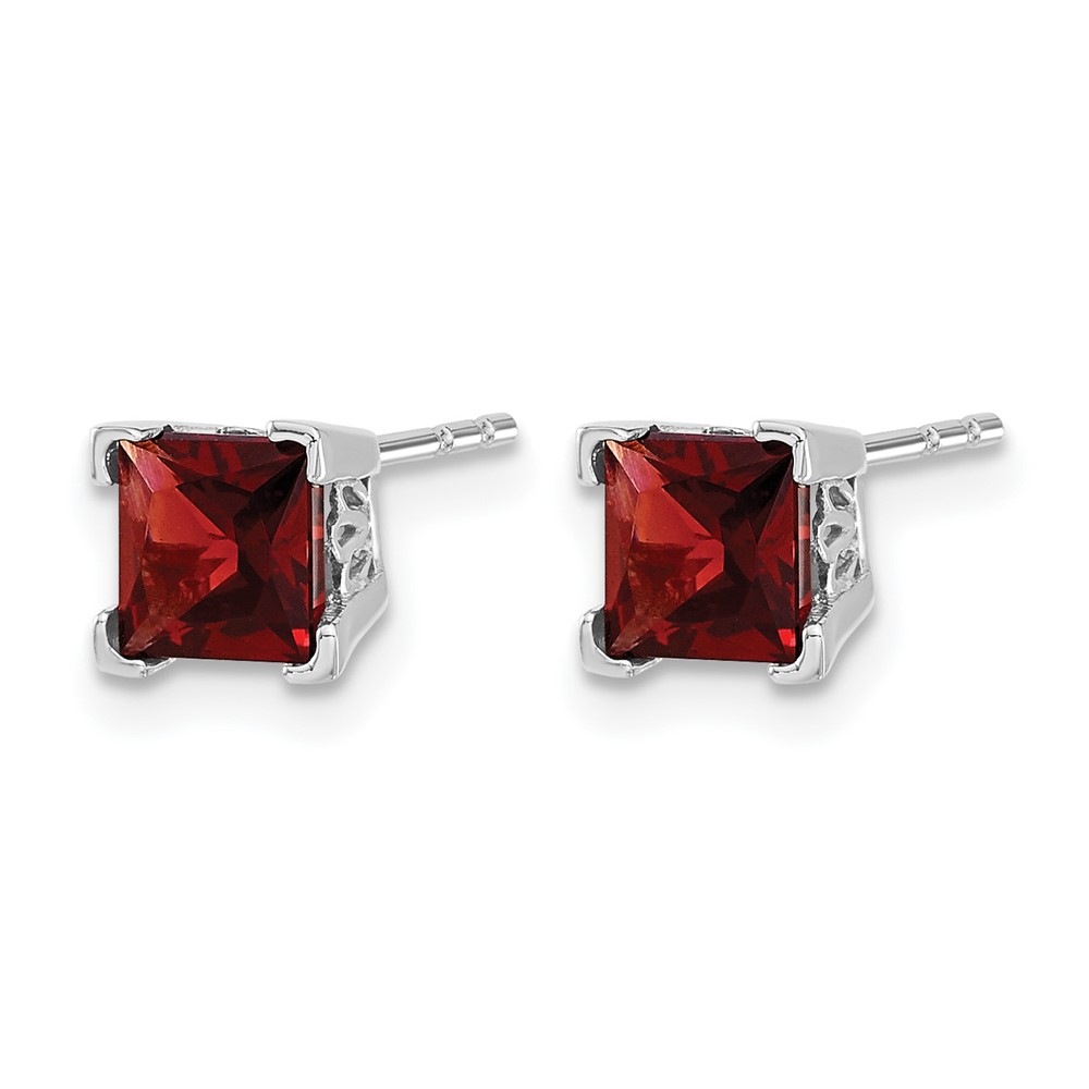 14k White Gold Square Garnet Earrings (EM7102-GA-W)