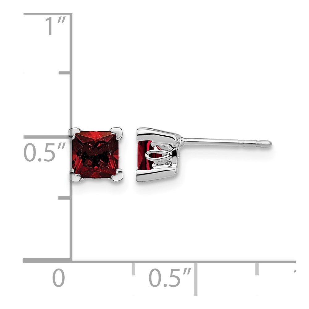 14k White Gold Square Garnet Earrings (EM7102-GA-W)
