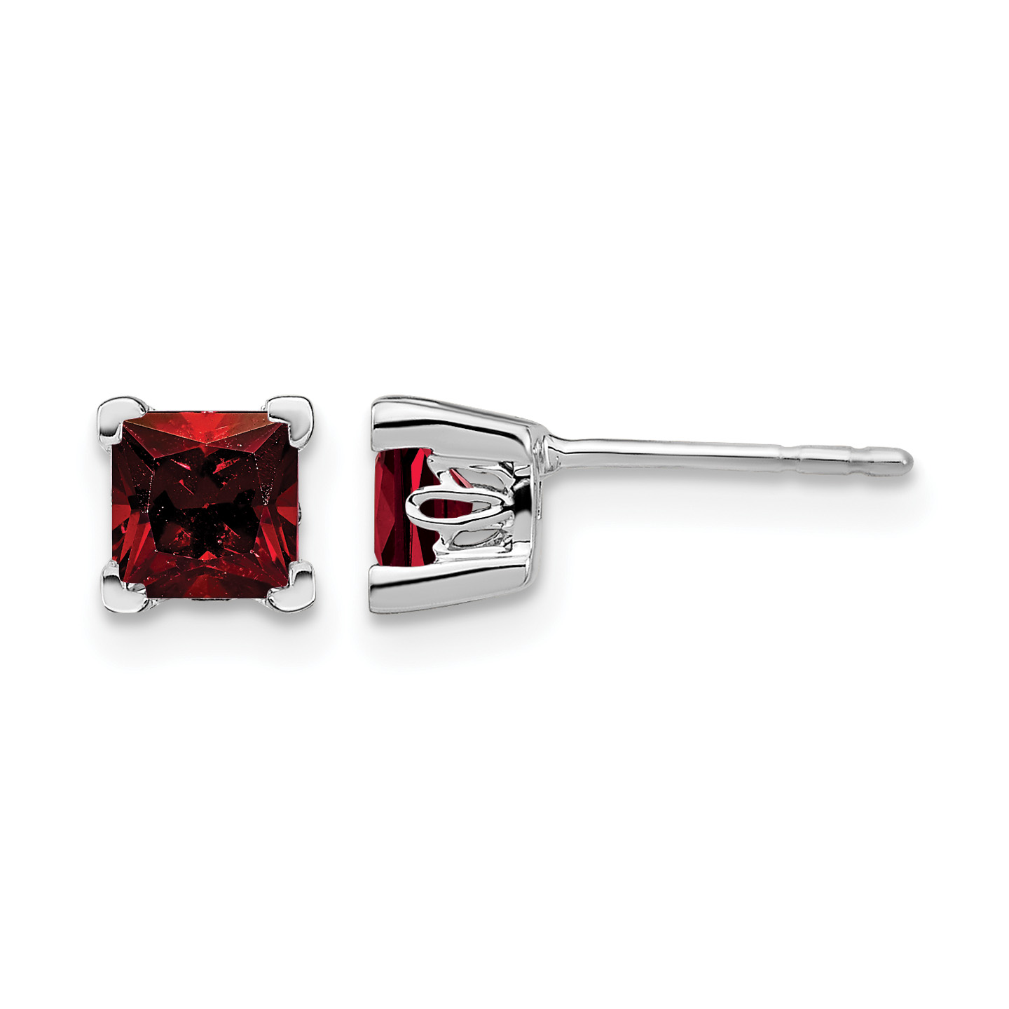 14k White Gold Square Garnet Earrings (EM7102-GA-W)