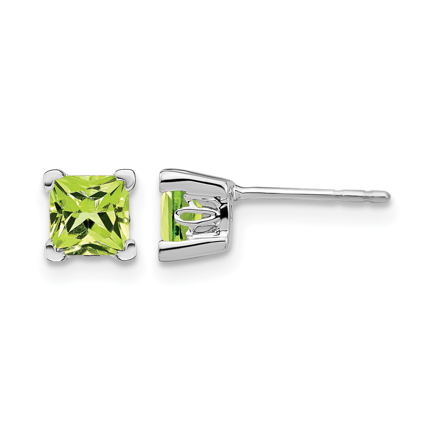 14k White Gold Square Peridot Earrings (EM7102-PE-W)