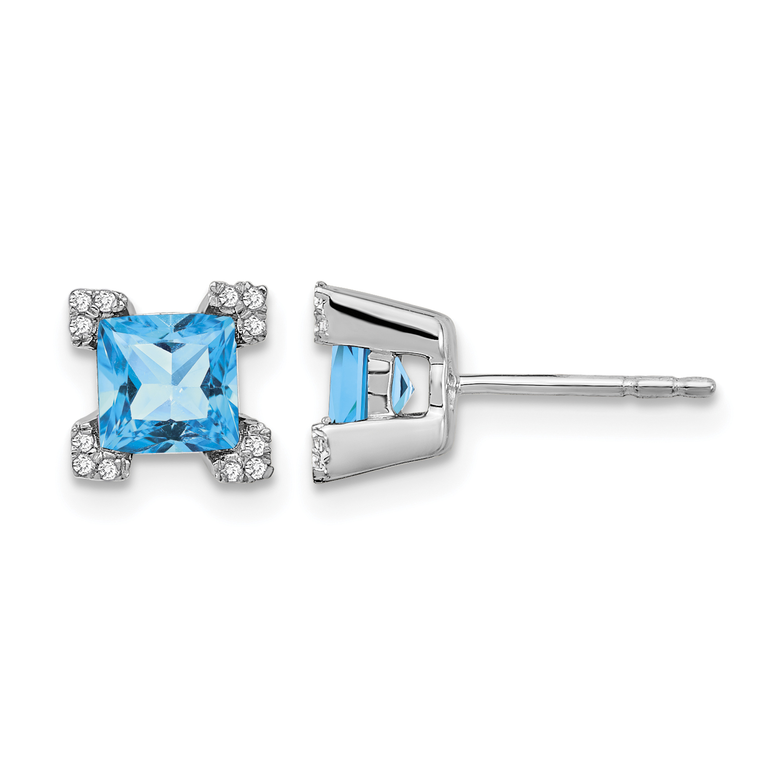 14k White Gold Square Blue Topaz and Diamond Earrings (EM7103-BT-007-WA)
