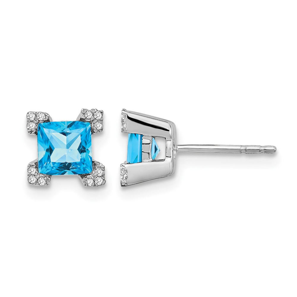 14k White Gold Square Blue Topaz and Diamond Earrings (EM7103-BT-007-WA)