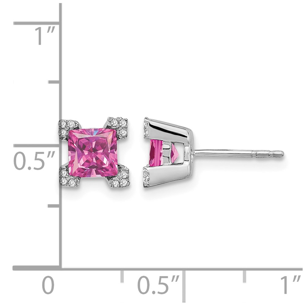 14k White Gold Square Created Pink Sapphire and Diamond Earrings (EM7103-CPS-007-WA)