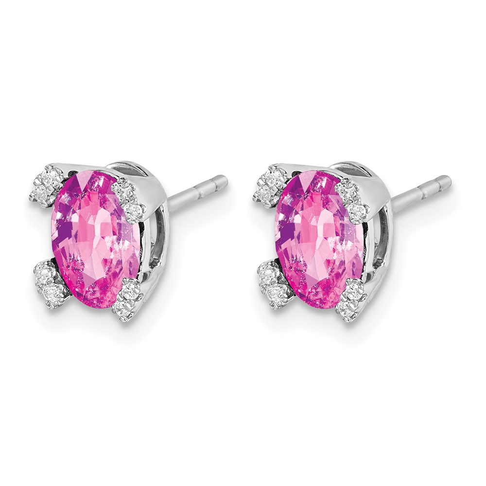 14k White Gold Oval Created Pink Sapphire and Diamond Earrings (EM7104-CPS-006-WA)