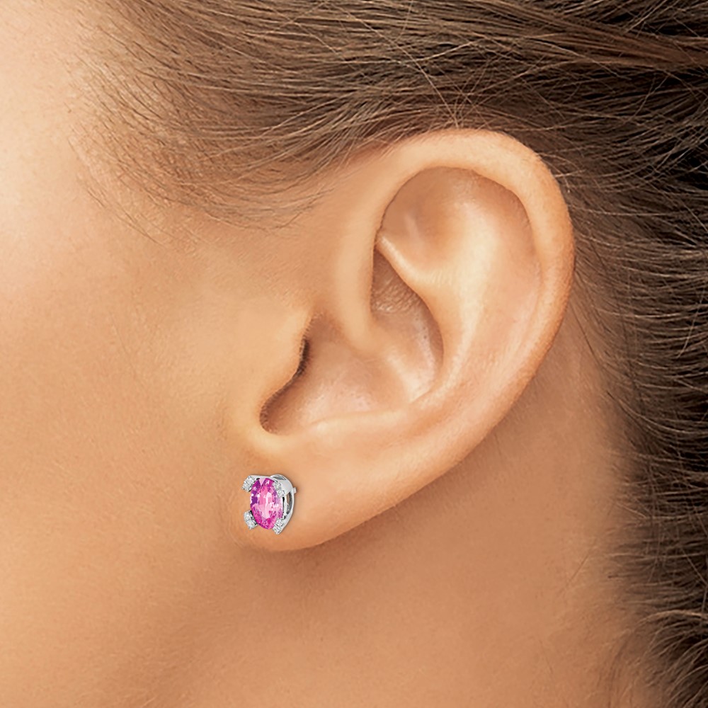 14k White Gold Oval Created Pink Sapphire and Diamond Earrings (EM7104-CPS-006-WA)