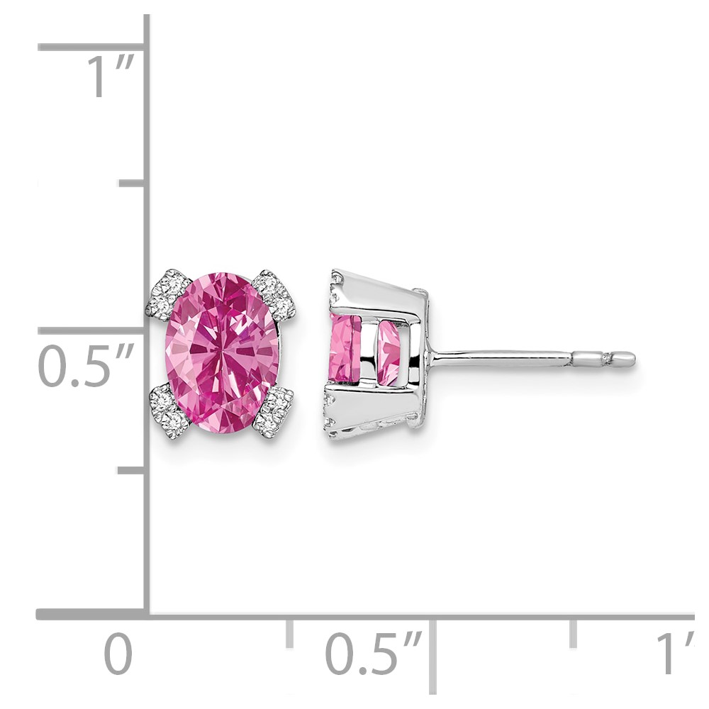 14k White Gold Oval Created Pink Sapphire and Diamond Earrings (EM7104-CPS-006-WA)