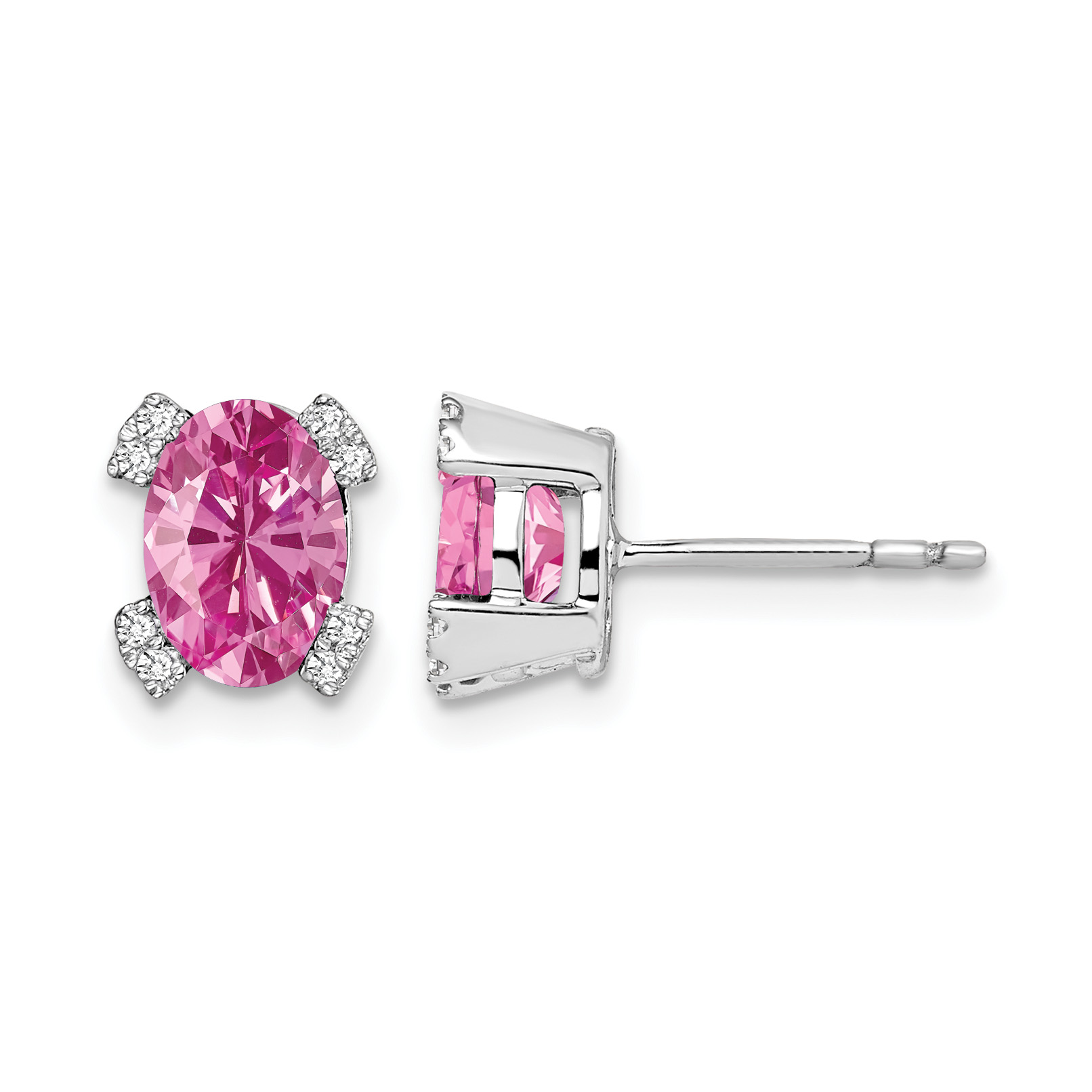 14k White Gold Oval Created Pink Sapphire and Diamond Earrings (EM7104-CPS-006-WA)