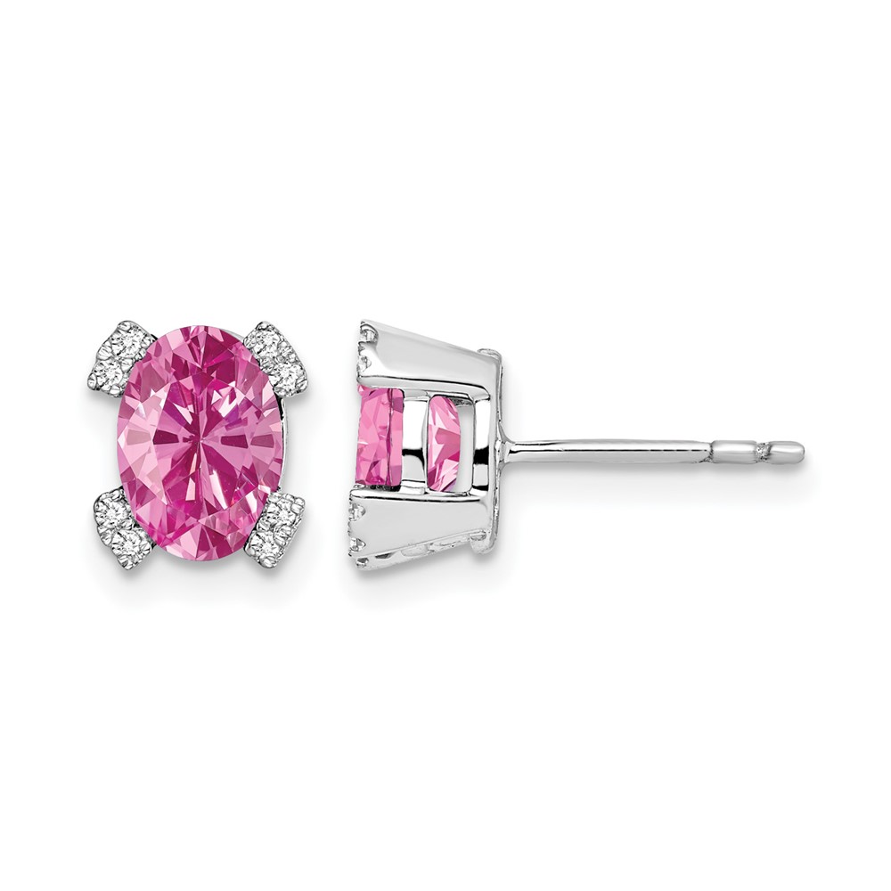 14k White Gold Oval Created Pink Sapphire and Diamond Earrings (EM7104-CPS-006-WA)