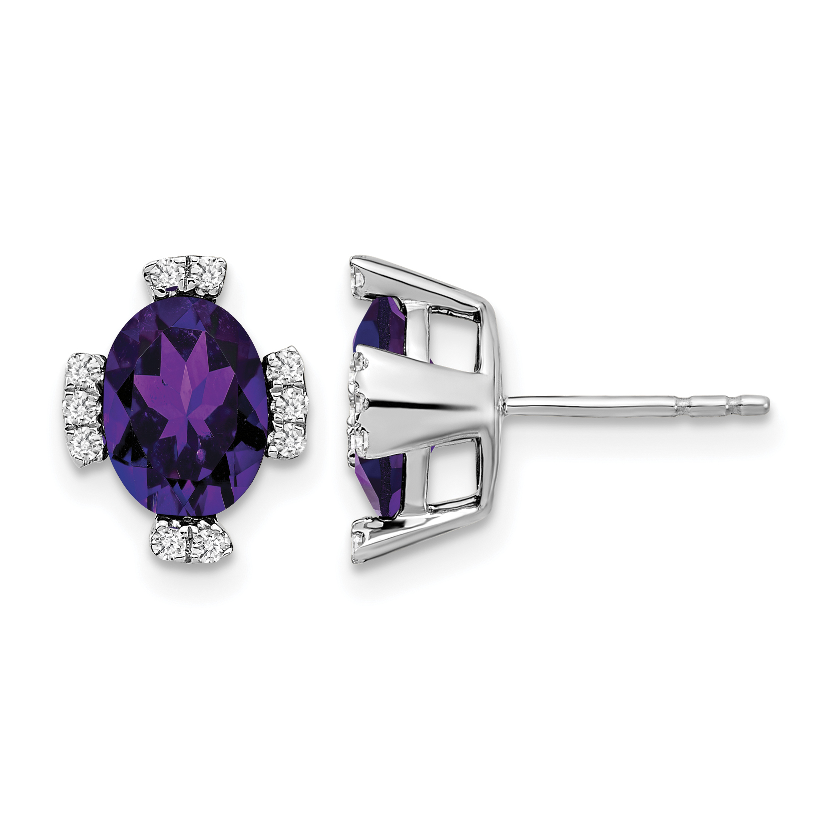 14k White Gold Oval Amethyst and Diamond Earrings (EM7105-AM-016-WA)