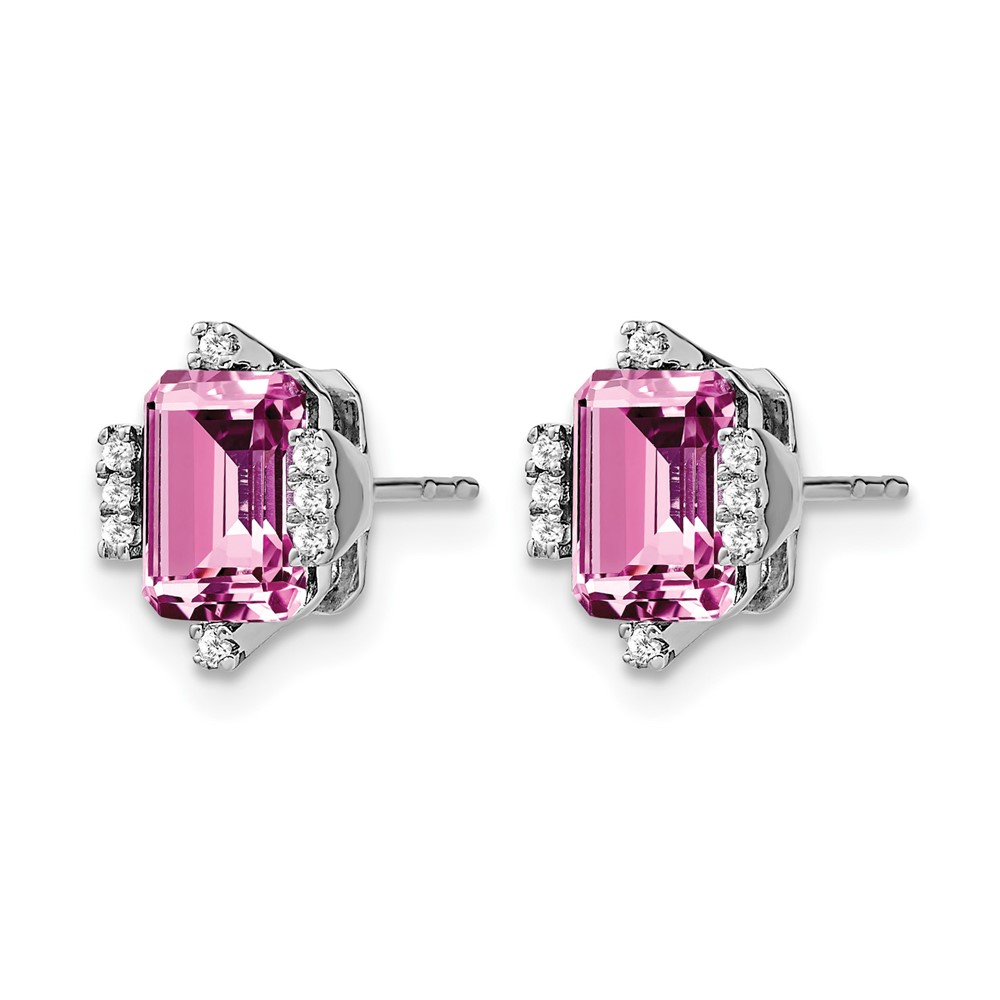 14k White Gold Emerald-shape Creat. Pink Sapphire/Diamond Earrings (EM7106-CPS-008-WA)