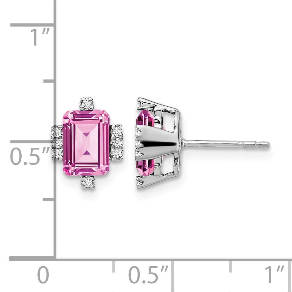 14k White Gold Emerald-shape Creat. Pink Sapphire/Diamond Earrings (EM7106-CPS-008-WA)